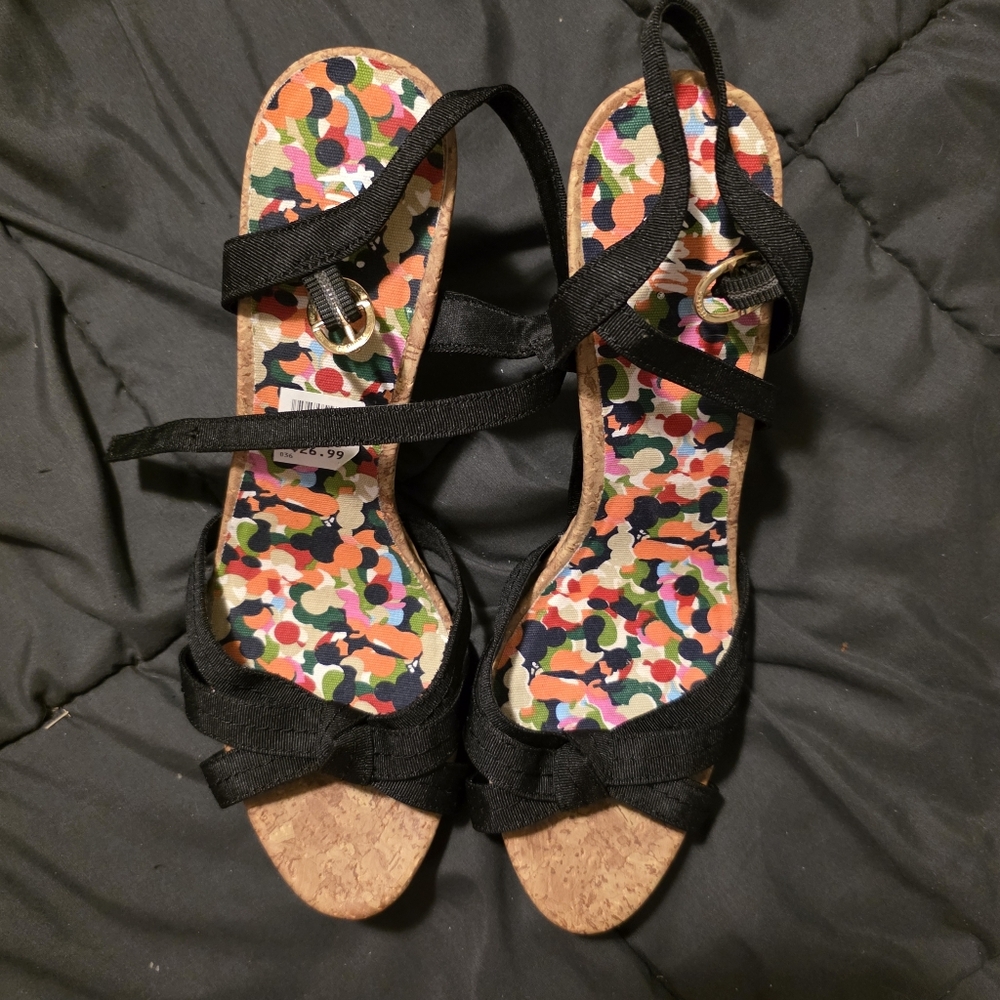Fioni Black Cork High Heel Sandals Size 10 NWOT